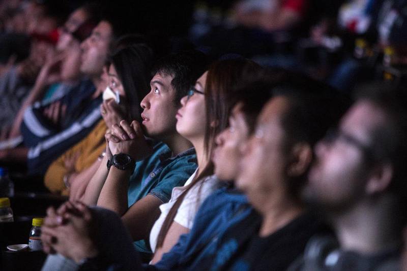 People watch the 'Fight of the Century' between Floyd Mayweather and Manny Pacquiao live at Novo cinemas in the World Trade Centre Mall. Christopher Pike / The National