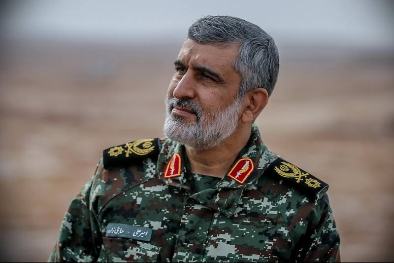 General Amir Ali Hajizadeh, the head of the Revolutionary Guard's aerospace division, during a military drill in an unknown location in central Iran.  XGTY via AFP