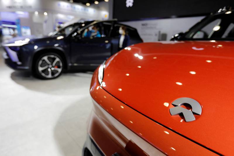 Nio electric vehicles are displayed at the China International Fair for Trade in Services in Beijing. Reuters