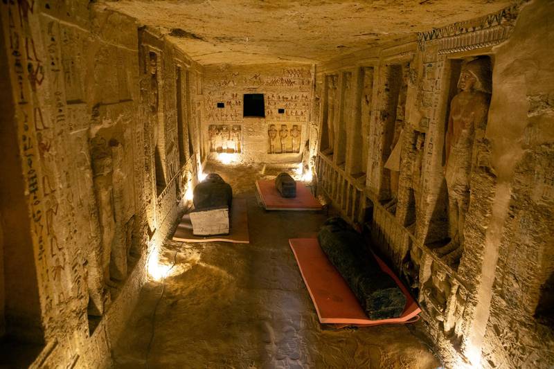 A sarcophagus that is around 2500 years old at the Saqqara archaeological site is shown, 30 kilometers (19 miles) south of Cairo, Egypt.  AP
