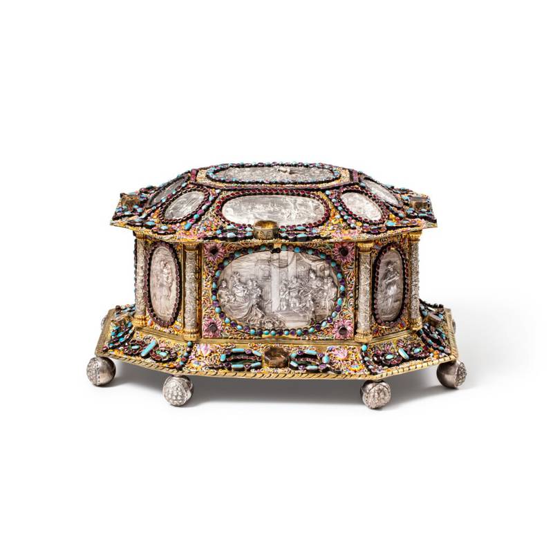 Large Rothschild octagonal casket with silver reliefs, circa 1663. Estimate: €200,000-€300,000.