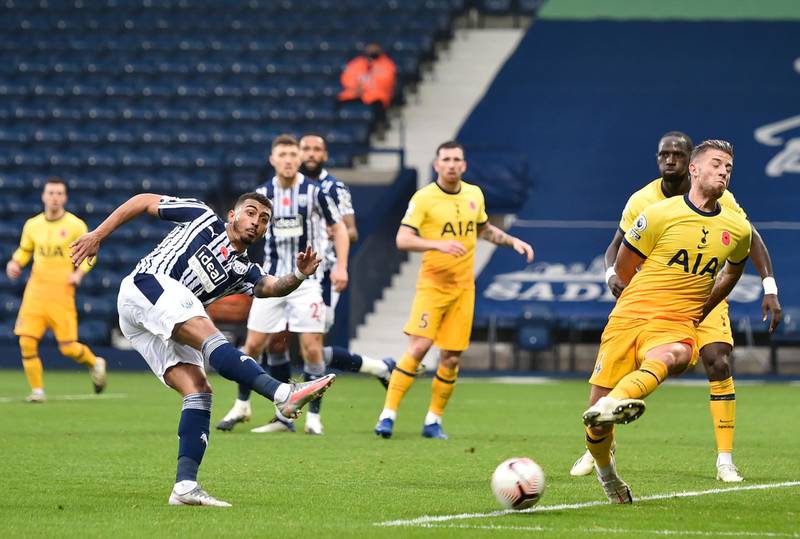 West Brom's Karlan Grant goes for goal. EPA