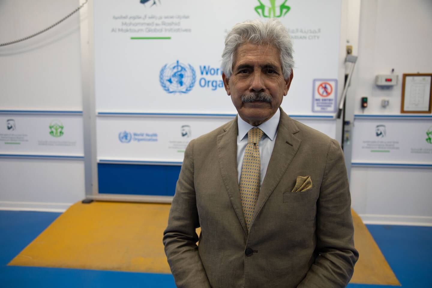 Giuseppe Saba, chief executive of Dubai's International Humanitarian City, at the WHO warehouse. Suhail Akram / The National