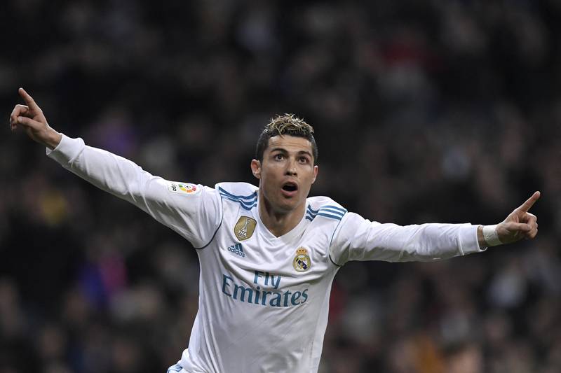 Cristiano Ronaldo celebrates after scoring for Real Madrid in a La Liga game at home to Real Sociedad on February 10, 2018. AFP