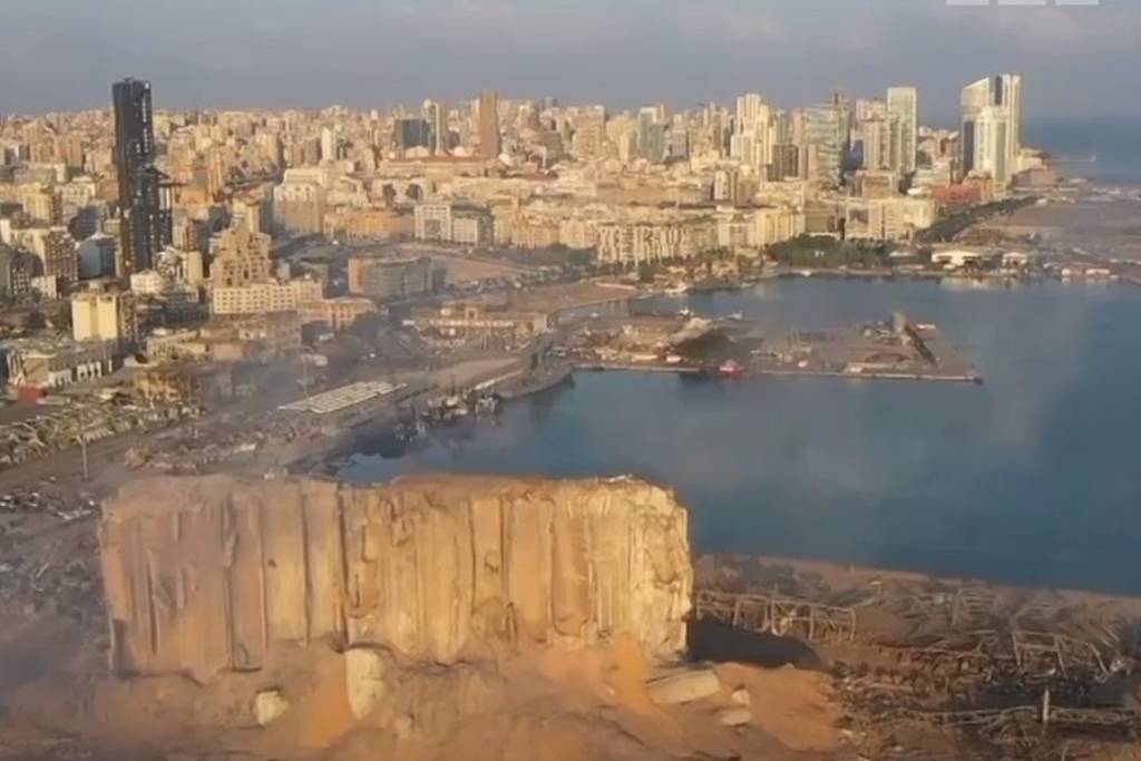 Drone footage of Beirut the morning after explosion