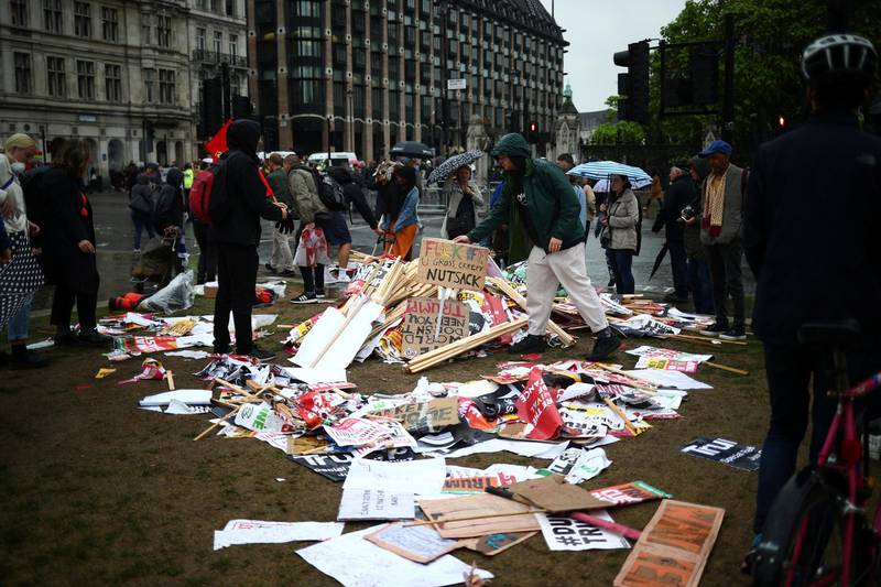 Anti-Trump signs are seen during a rally in London. Reuters