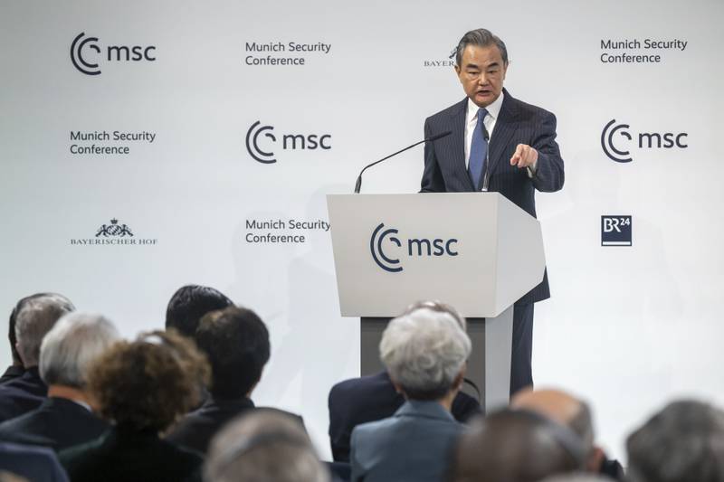  Wang Yi addresses the Munich Security Conference. AP