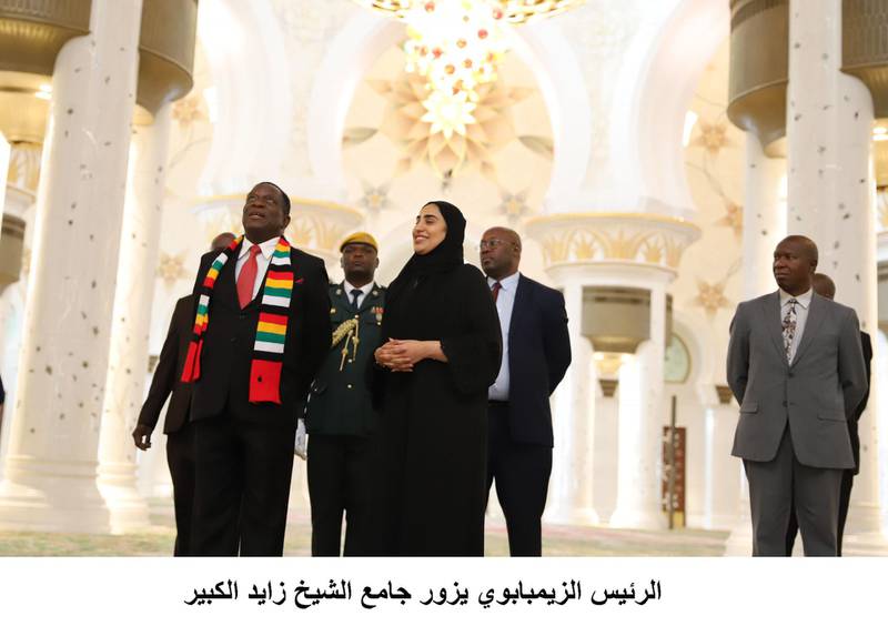 President Emmerson Mnangagwa of Zimbabwe visits Sheikh Zayed Grand Mosque in Abu Dhabi on Sunday. Wam