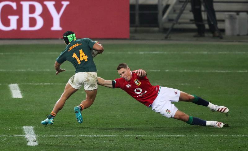 South Africa's Cheslin Kolbe in action before scoring their first try.