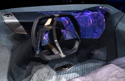 The dashboard of the BMW i Vision Circular concept car features a 3-D printed crystal sculpture. AFP