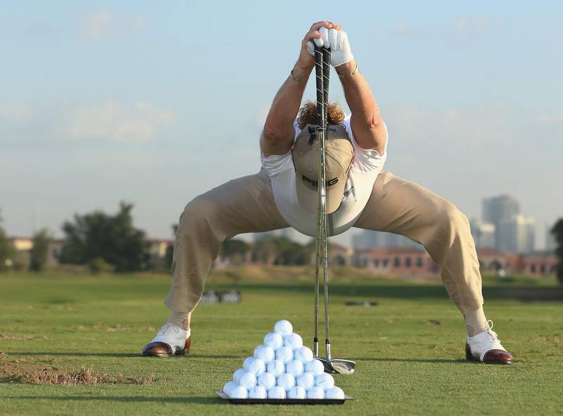 Miguel Angel Jimenez of Spain warms up on the driving range prior to teeing off in the final round of the DP World Tour Championship on the Earth Course at Jumeirah Golf Estates in Dubai. Andrew Redington / Getty Images