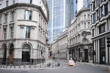 An empty street in the City of London. UK finance minister Rishi Sunak commissioned Jonathan Hill's listings review as the government looks to overhaul the London Stock Exchange in a post-Brexit shake-up. AFP