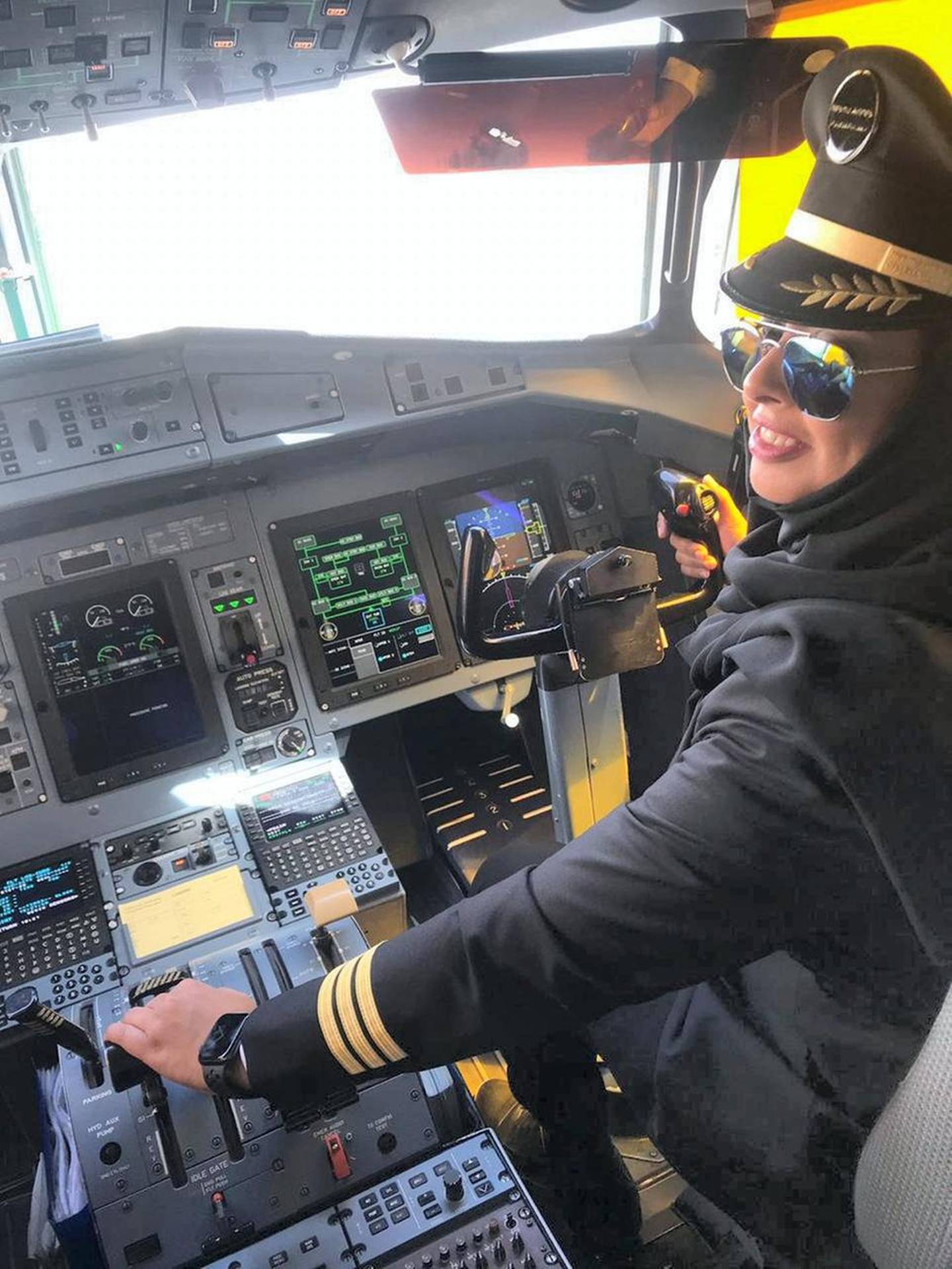 Captain Yasmeen Al Maimani has opted to celebrate Saudi National Day by doing one of the things she does best, flying a plane. Courtesy Yasmeen Al Maimani