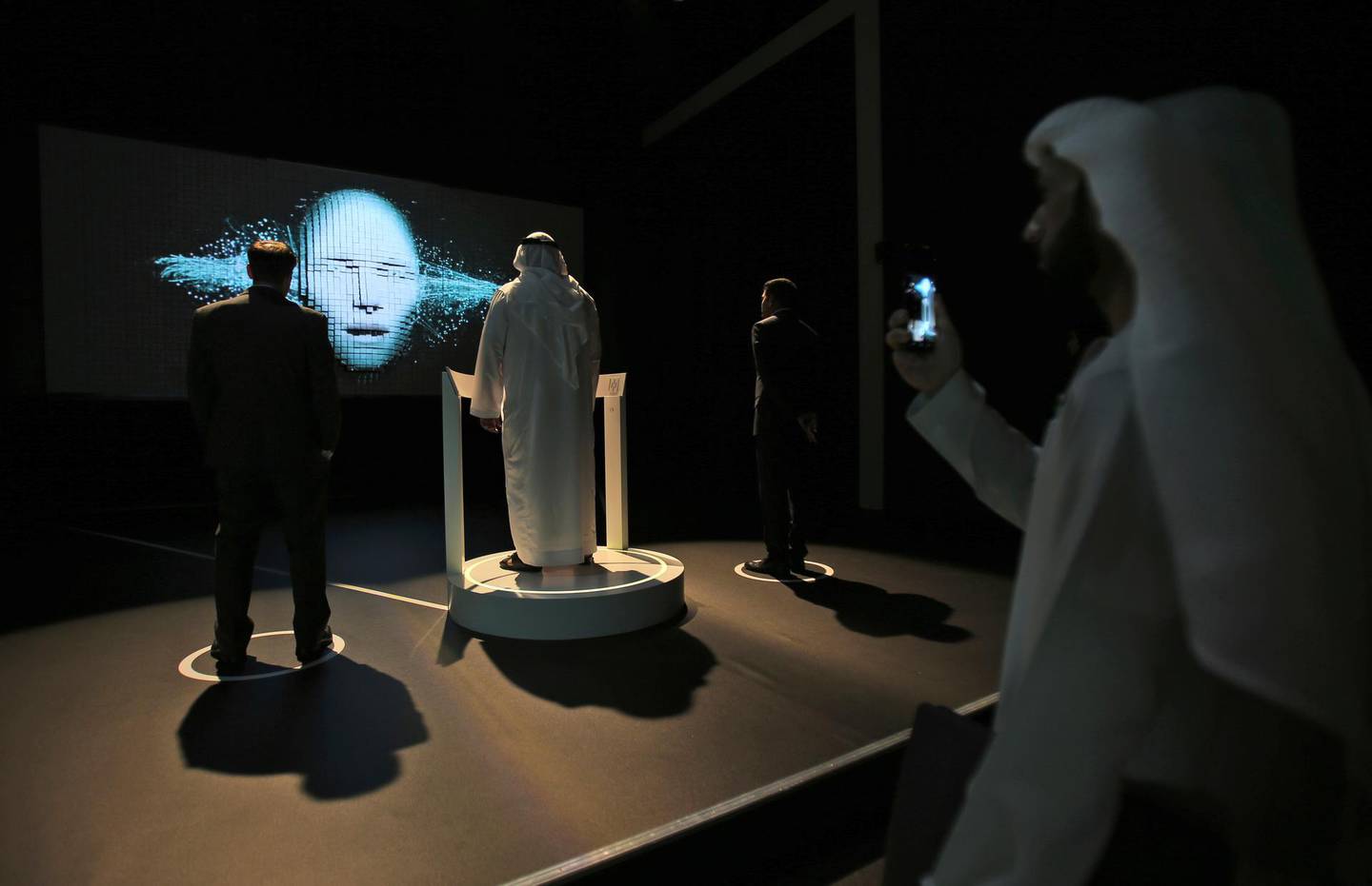 Governments staff from all over the world visit the Museum of the Future at the World Government Summit in Dubai, United Arab Emirates, Monday, Feb. 12, 2018. (AP Photo/Kamran Jebreili)