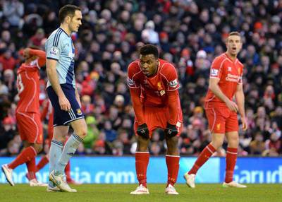 The return to fitness of Daniel Sturridge is vital for Brendan Rodgers as Liverpool move within striking distance of the top four. Oli Scarff / AFP