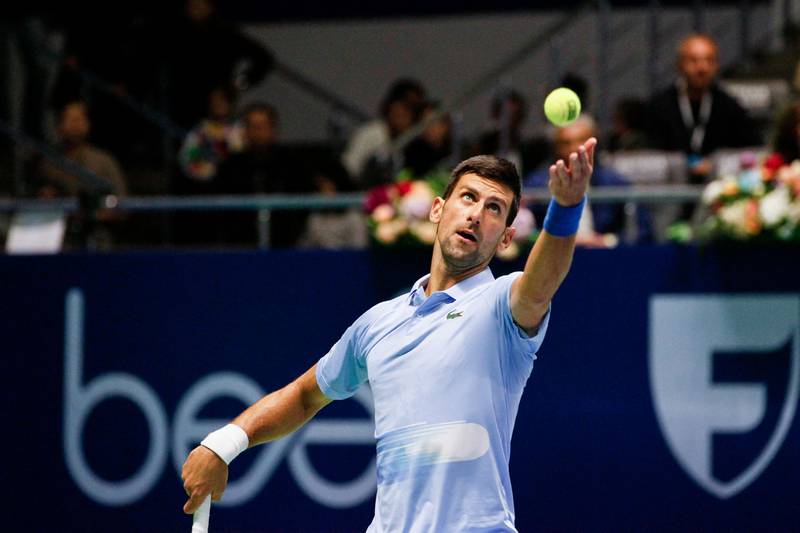Serbia's Novak Djokovic serves to Stefanos Tsitsipas. AFP