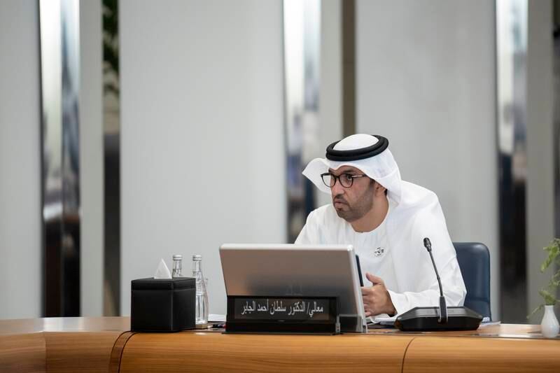 Dr Al Jaber at the meeting. Photo: Rashed Al Mansoori / UAE Presidential Court 