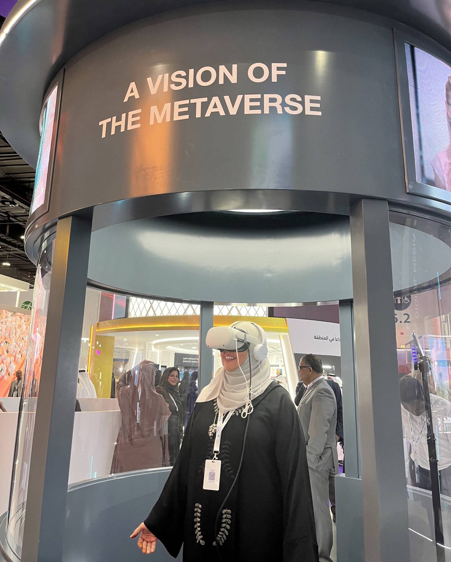 A visitor inside the Metaverse booth at the Global Media Conference.  Anjana Shankar / The National