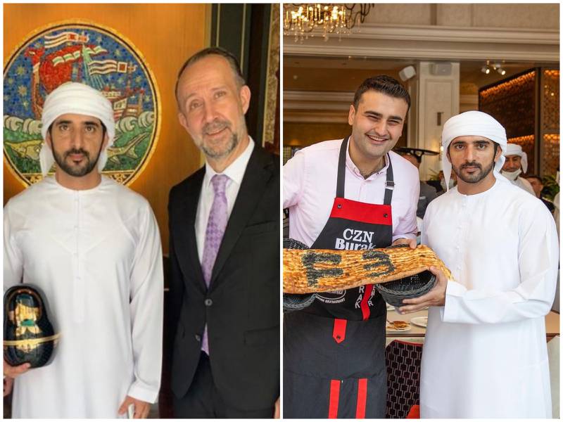From left to right, Sheikh Hamdan in Caviar Kaspia and Czn Burak in Dubai