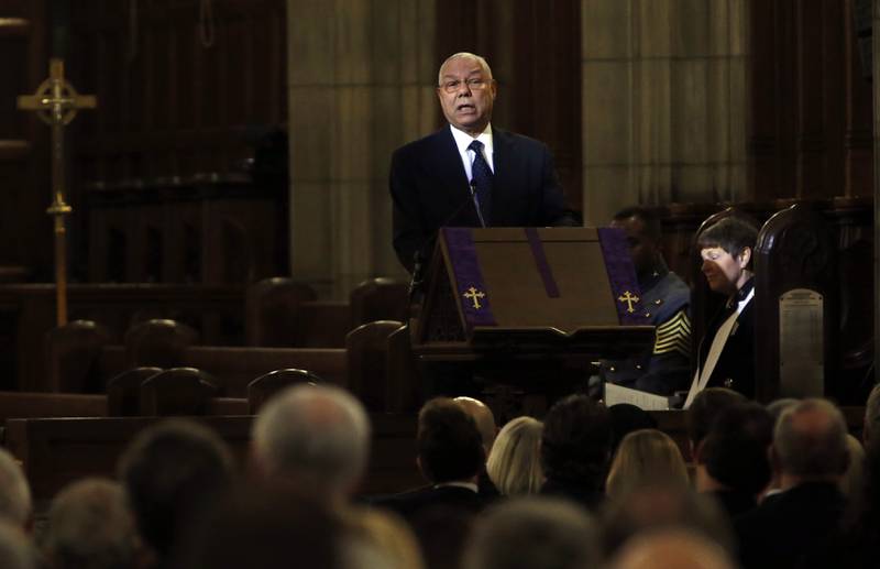 Powell delivers a powerful speech at the funeral of former US Army General, Norman Schwarzkopf, at West Point, New York, in February 2013. Reuters