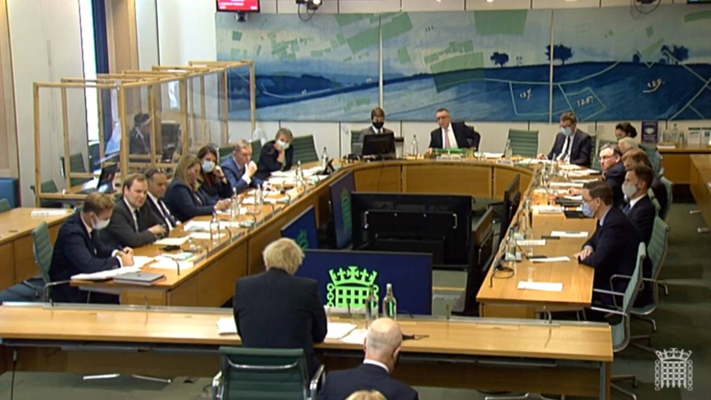 UK Prime Minister Boris Johnson under questioning from MPs at the Commons liaison committee. PA