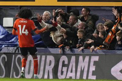 Luton Town's Tahith Chong celebrates after scoring his side's goal. Alastair Grant