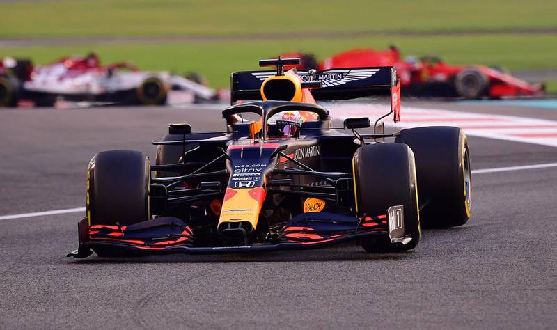 ed Bull's Max Verstappen in action at the start of the race. Reuters