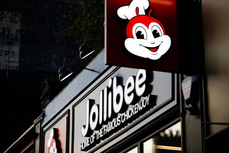 The name sign of the first Jollibee restaurant in the UK is seen, in London, Britain.