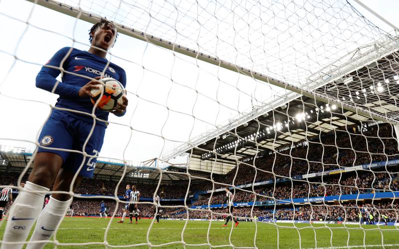 Soccer Football - FA Cup Fourth Round - Chelsea vs Newcastle United - Stamford Bridge, London, Britain - January 28, 2018   Chelsea's Michy Batshuayi reacts after Marcos Alonso scored their third goal              Action Images via Reuters/John Sibley