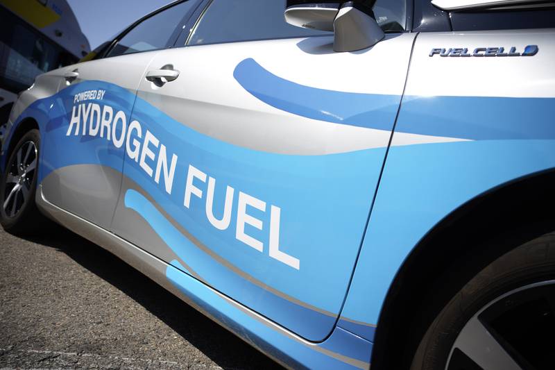 A 2021 Toyota Prius is powered by hydrogen fuel. The world is exploring the potential of hydrogen for the industrial, power generation and transportation sectors to cut emissions. AP