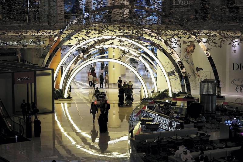         DUBAI , UNITED ARAB EMIRATES , MARCH 8  – 2018 :- View of the entrance of new extension of fashion avenue at Dubai Mall in Dubai. ( Pawan Singh / The National ) For News                       
