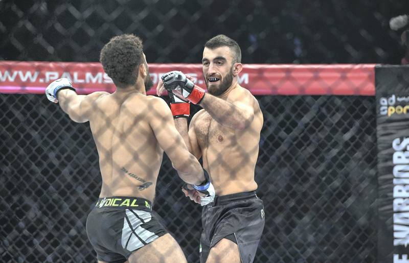 Abu Dhabi, United Arab Emirates - Mohammad Yahya, UAE fighter defeats Ramadan Noaman, from Egypt for the UAE Warriors Fighting Championship at Mubadala Arena, Zayed Sports City. Khushnum Bhandari for The National