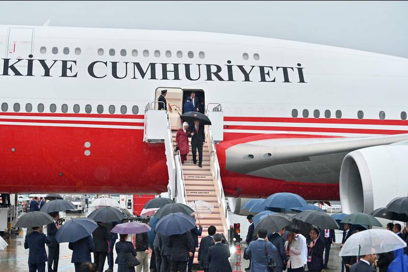 Turkish President Recep Tayyip Erdogan and his wife Emine Erdogan arrive. AFP