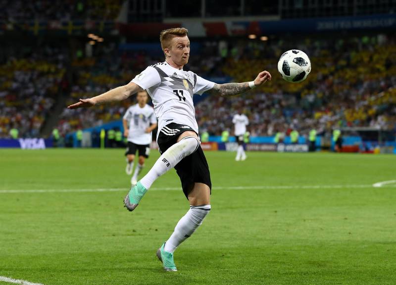 SOCHI, RUSSIA - JUNE 23:  Marco Reus of Germany controls the ball during the 2018 FIFA World Cup Russia group F match between Germany and Sweden at Fisht Stadium on June 23, 2018 in Sochi, Russia.  (Photo by Dean Mouhtaropoulos/Getty Images)