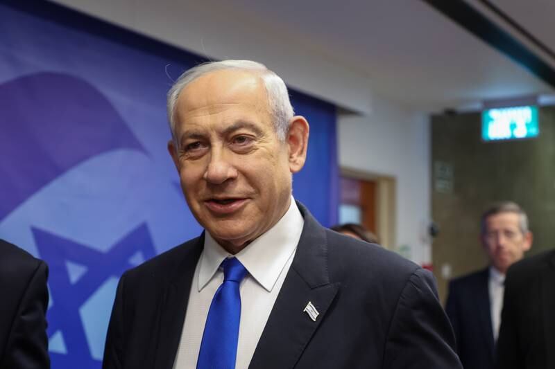 Israeli Prime Minister Benjamin Netanyahu arrives to lead a weekly cabinet meeting in Jerusalem.  EPA