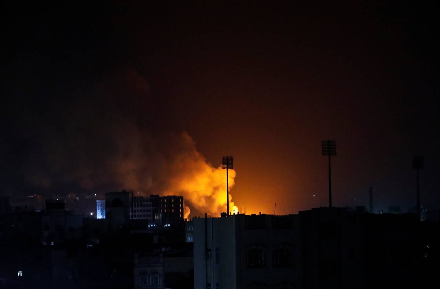 Smoke rises from the site of air strikes in the Yemeni capital of Sanaa. Reuters