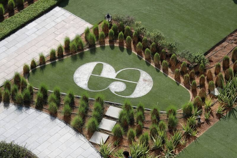 Manicured gardens show the infinity symbol that inspired the hotel's name.