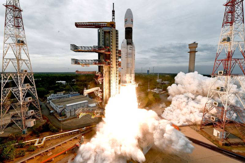 REFILE - CORRECTING NAME OF SPACECRAFT India's Geosynchronous Satellite Launch Vehicle Mk III-M1 blasts off carrying Chandrayaan-2 from the Satish Dhawan space centre at Sriharikota, India, July 22, 2019. Indian Space Research Organisation/Handout via REUTERS ATTENTION EDITORS - THIS IMAGE HAS BEEN SUPPLIED BY A THIRD PARTY. NO RESALES. NO ARCHIVES.     TPX IMAGES OF THE DAY