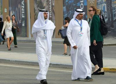 Mohamed bin Daina, right, Bahrain's Special Envoy for Climate Affairs and Chief Executive at the Supreme Council for Environment, at the conference. AFP