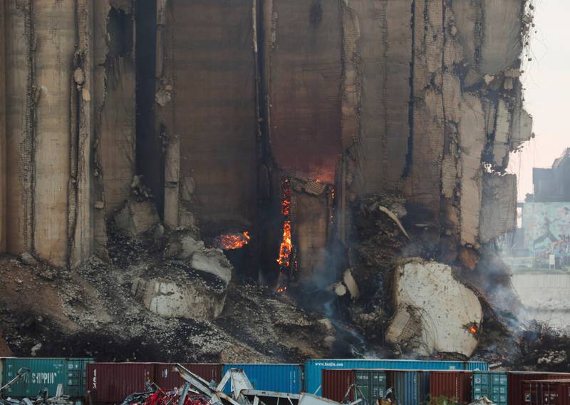 Some have accused Lebanese politicians of using the fire as a pretext to allow the demolition of the silos. Reuters