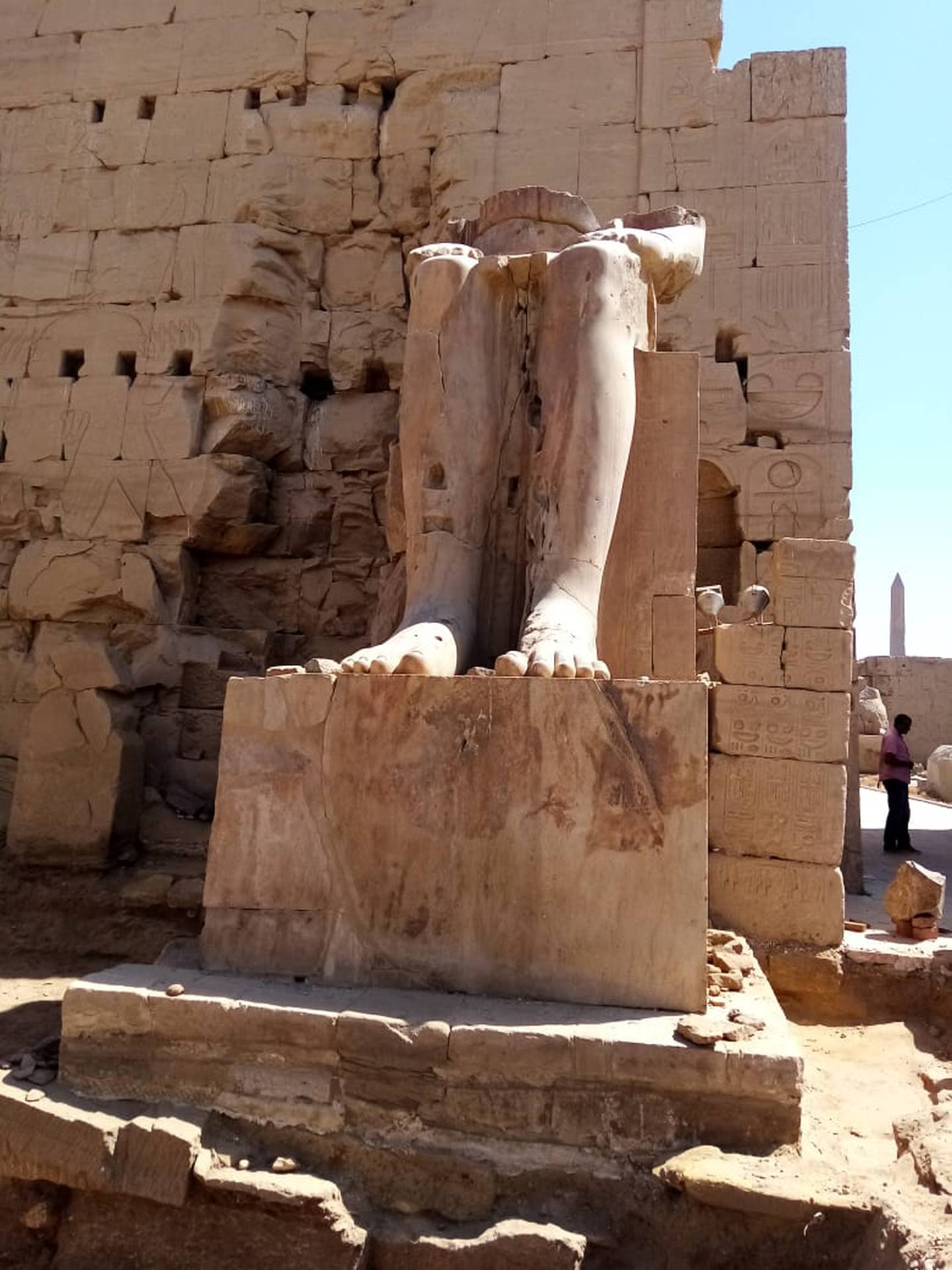 The statue of Thutmose II in Luxor's Karnak Temple in 2021 before a government restoration project repaired significant damage. Photo: Egypt's Ministry of Tourism and Antiquities