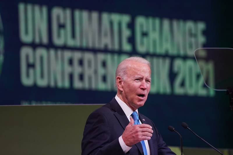 US President Joe Biden speaks at the Leaders' Action on Forests and Land-use event. PA