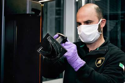 A 3D-printed component of Lamborghini's medical shield for S Orsola