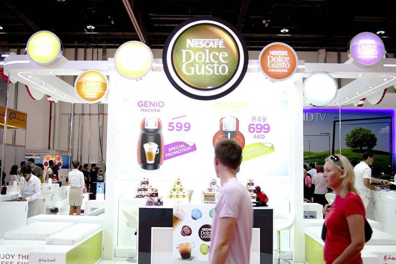 The Nescafe stand promoting their Dolce Gusto product at the Abu Dhabi Electonic Shopper event. Lee Hoagland / The National