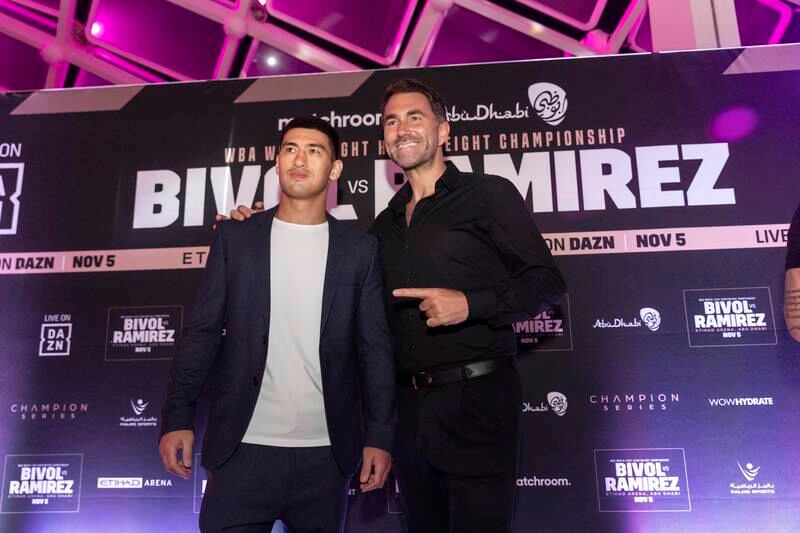 Dimitry Bivol and Matchroom CEO Eddie Hearn attend the launch party.
