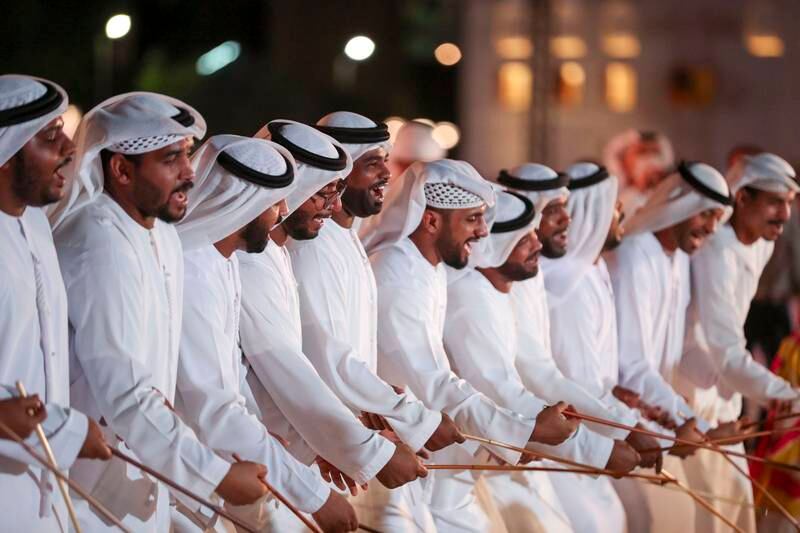 Emirati men singing traditional folklore.