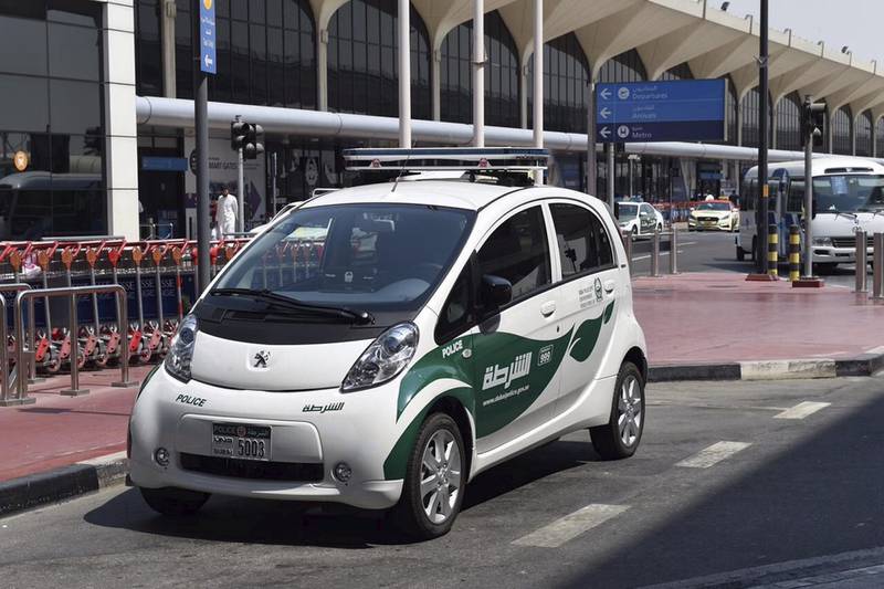 One of Dubai Police's new Peugeot electric cars that will be stationed at Dubai Airports. Dubai Media Office