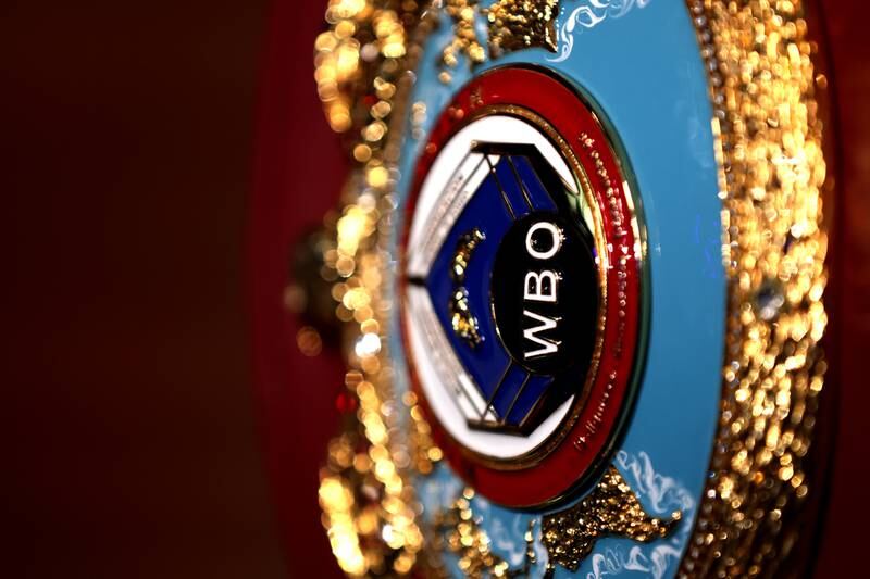 A close-up view of the WBO belt. Getty