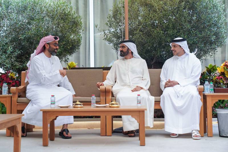 Sheikh Mohammed bin Rashid, Vice President and Ruler of Dubai, with Sheikh Mansour bin Zayed, Deputy Prime Minister and Minister of Presidential Affairs and Sheikh Tahnoun bin Zayed, the UAE's National Security Adviser.