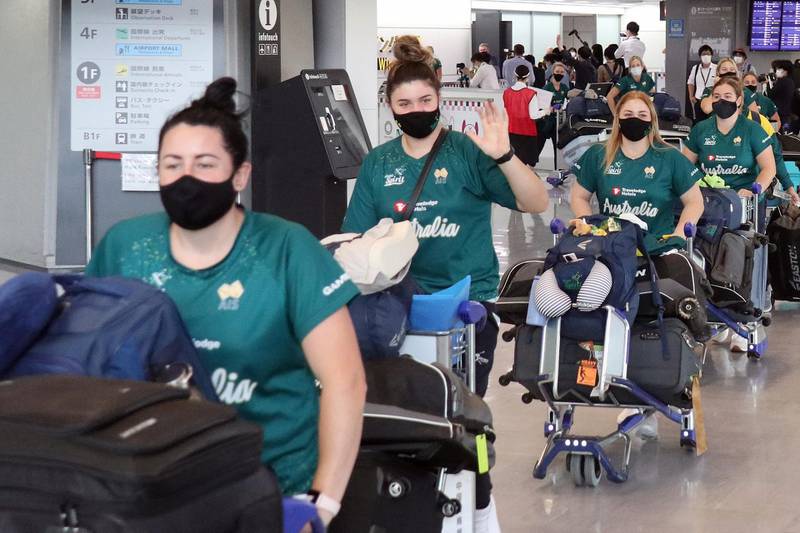 Australian women's softball team members arrive at Narita Airport in Narita, Japan. EPA